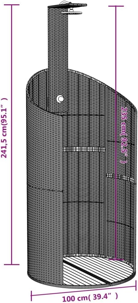Gartendusche Grau 100x100x241.5 cm Poly Rattan Akazienholz Pooldusche mit WPC-Grundplatte mit Kopfbr