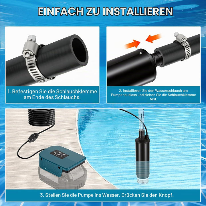 Akku Wasserpumpe für Makita 18V, 30L/min Tragbare Wasserpumpe &amp; Sumpfpumpe Wasserpumpe Akku, Selbsta