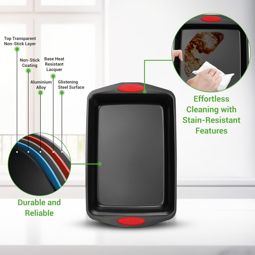 NutriChef 3-Piece Baking Pan Set - PFOA, PFOS, PTFE Free Flexible Nonstick Black Coating Carbon Stee