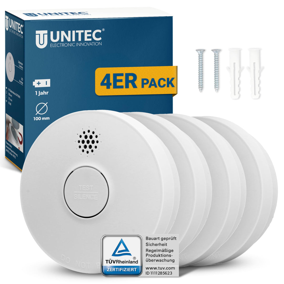 UNITEC Rauchwarnmelder TÜV geprüft, Rauchmelder, DIN EN 14604 Zertifiziert, Produktlebensdauer 10 Ja