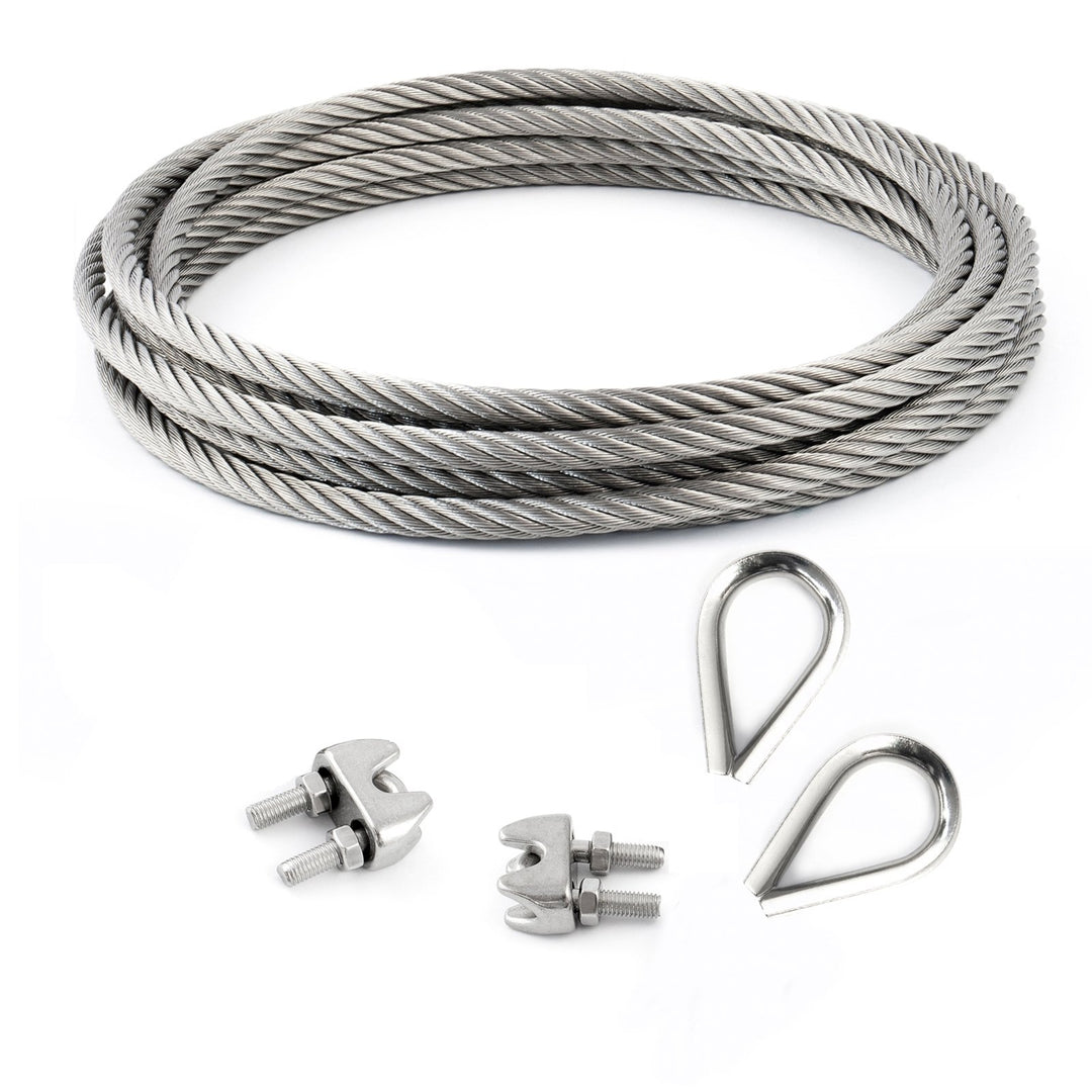 [DQ-PP] 5m EDELSTAHLSEIL SET 8mm 7x19 + 2 x SEILKLEMMEN 8mm DIN 741 + 2 x KAUSCHE 8mm Stahlseil Inox