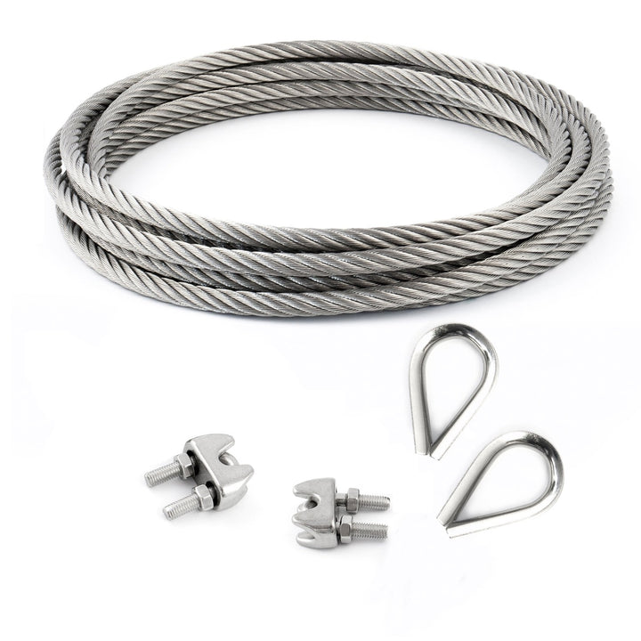 [DQ-PP] 5m EDELSTAHLSEIL SET 8mm 7x19 + 2 x SEILKLEMMEN 8mm DIN 741 + 2 x KAUSCHE 8mm Stahlseil Inox