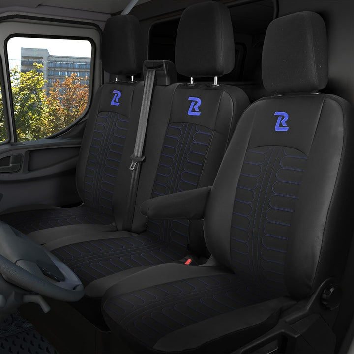 LUCARO Sitzbezüge Auto Tornado für Ford Transit 2013 und Später - Sitzbezug Set 1+2 - Grau - Auto Zu