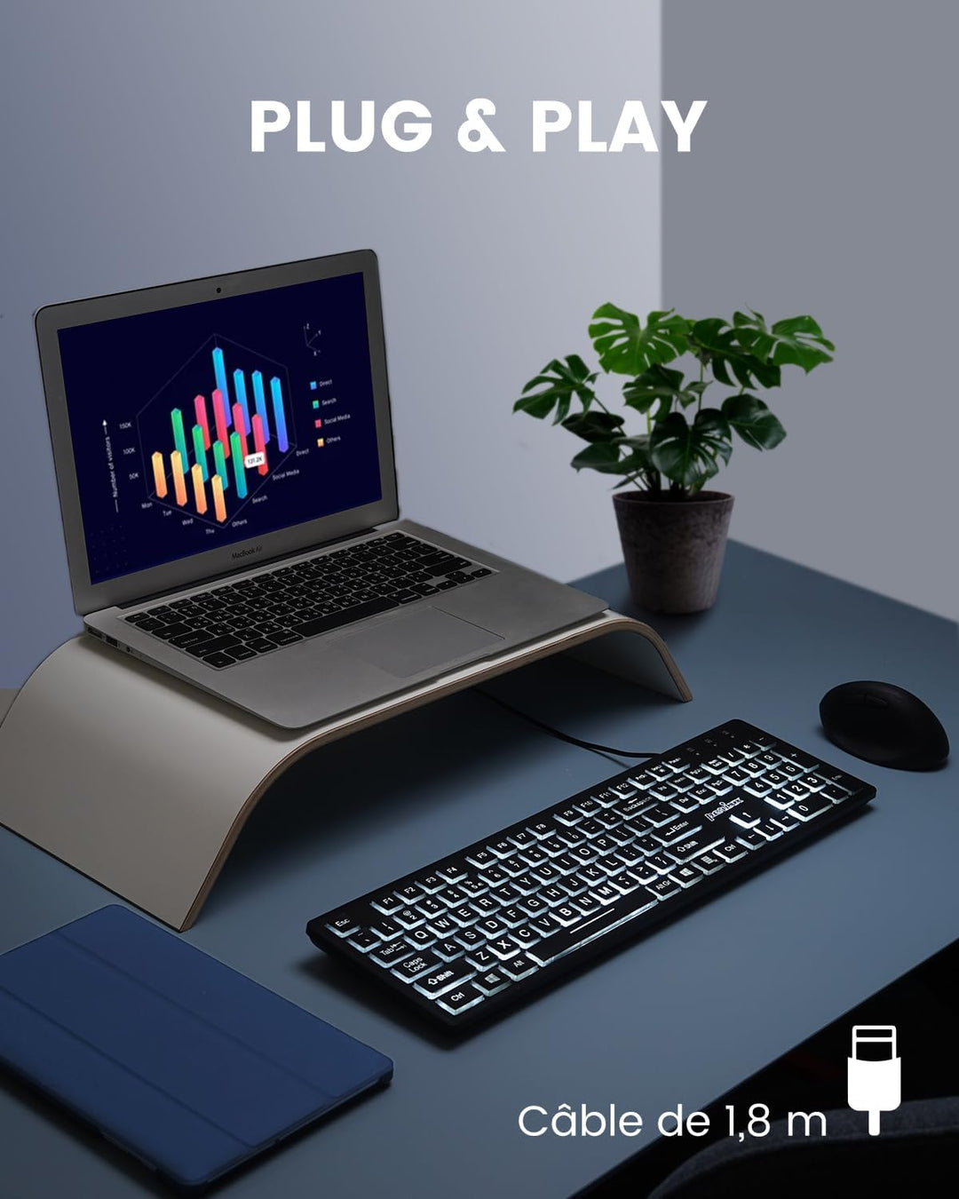 perixx PERIBOARD-317, Tastatur mit Hintergrundbeleuchtung, kabelgebunden, USB, für Windows – Membran