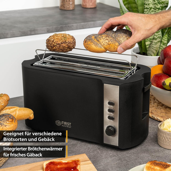 TZS First Austria Toaster | 4 Scheiben Langschlitz | 6 Bräunungsstufen | Auftau- und Aufwärmfunktion