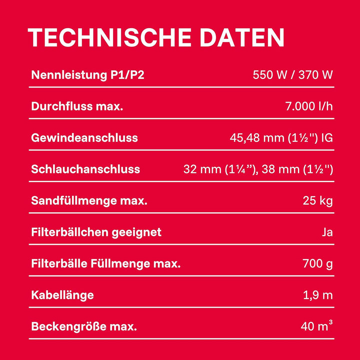 T.I.P. Sandfilteranlage - Pool Filter Set mit Vorfilter, für 40 m³ Beckengrösse, 13.200l/h Fördermen
