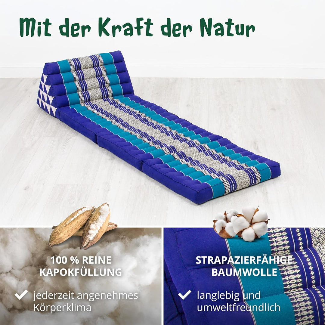 livasia Thaikissen 3 Auflagen extrahoch, Dreieckskissen mit Klappmatratze, Kapok, Jumbo Rückenkissen