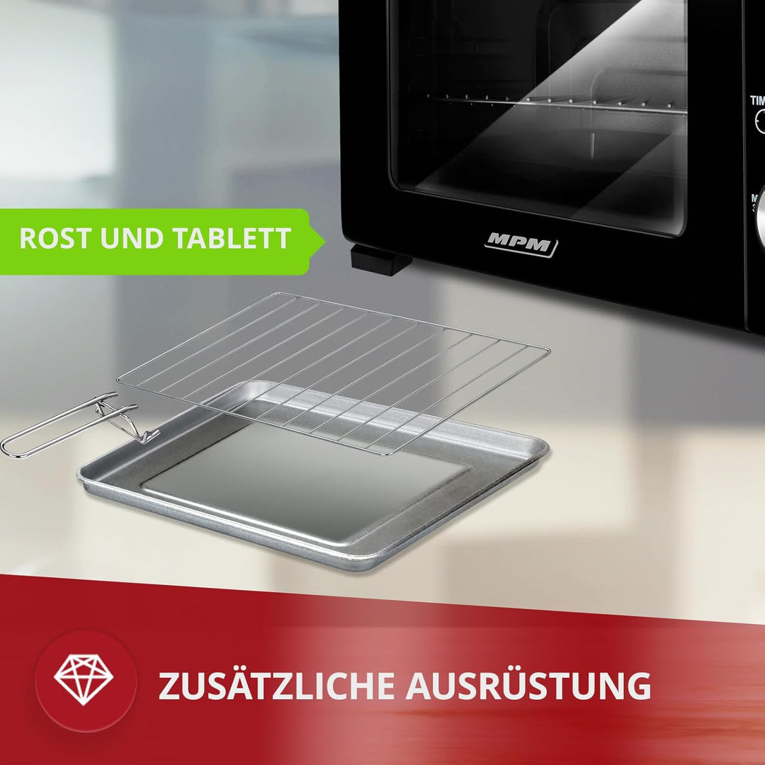 MPM - MPE-13 - Mini-Backofen - Freistehend - 10 L- mit Ober-/ Unterhitze - mit Backblech und Gitter