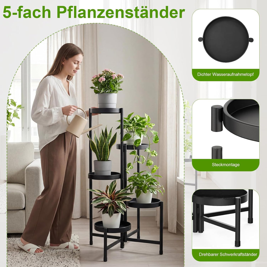 Blumenständer Metall 5 Ebenen, Pflanzenregal Indoor Moderner Pflanzenständer, Pflanzenhocker丨Blumenr