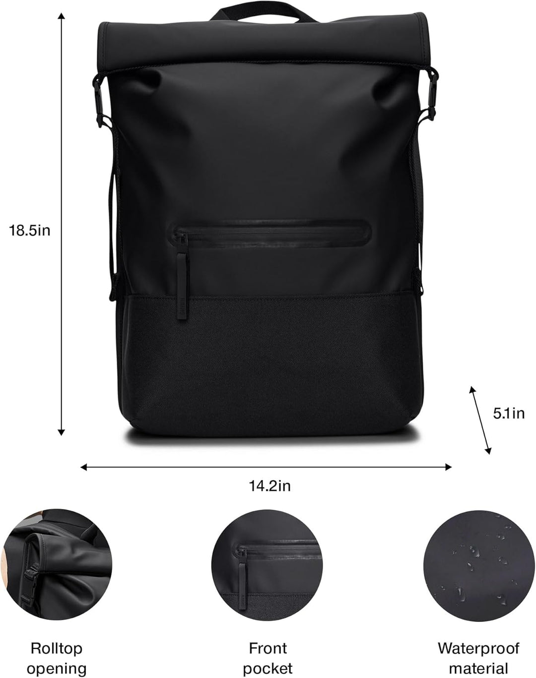 Trail Rolltop Backpack Black Rucksack