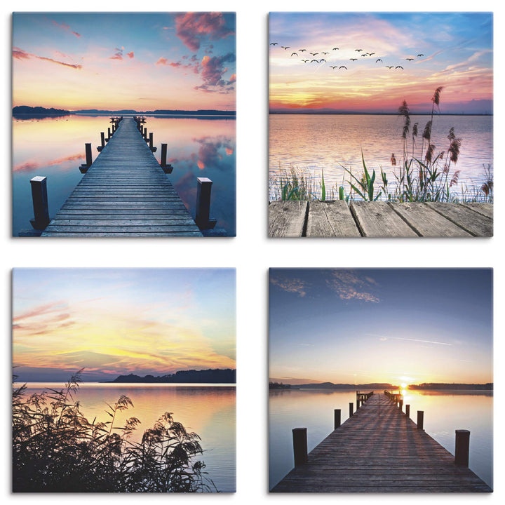 ARTLAND Leinwandbilder auf Holz Wandbild Bild Set 4 teilig je 40x40 cm Quadratisch Landschaft Gewäss