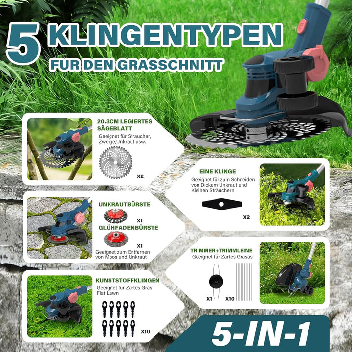 Rasentrimmer mit Akku für Makita Akkus, 2 in 1 Rasentrimmer/Kantenschneider, 21V Freischneider Akku