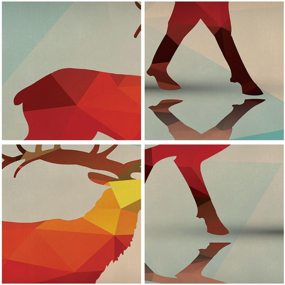 Bilder auf Leinwand 100x70cm Leinwandbild Hirsch Illustration modern Grafik Gross Wanddeko Bild Schl