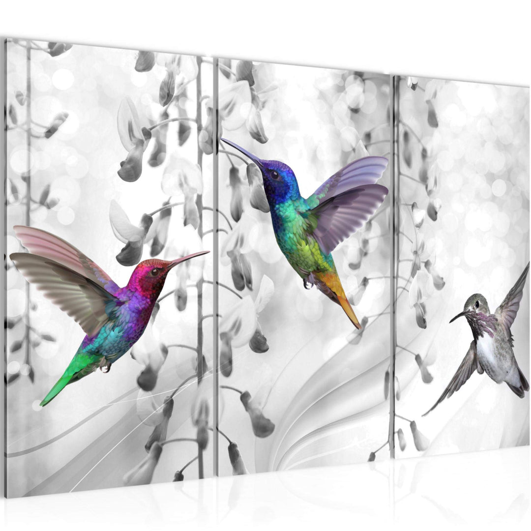 Runa Art Wandbilder Blumen Vogel Bild XXL Wohnzimmer Schlafzimmer Grau Kolibri Abstrakt 120 x 80 cm