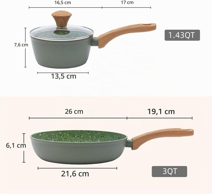 Topfsets Pfannenset, 3-Teilig 28cm Schweizer Granit Beschichtung Pfanne Set, Antihaft-Keramik-Kochge