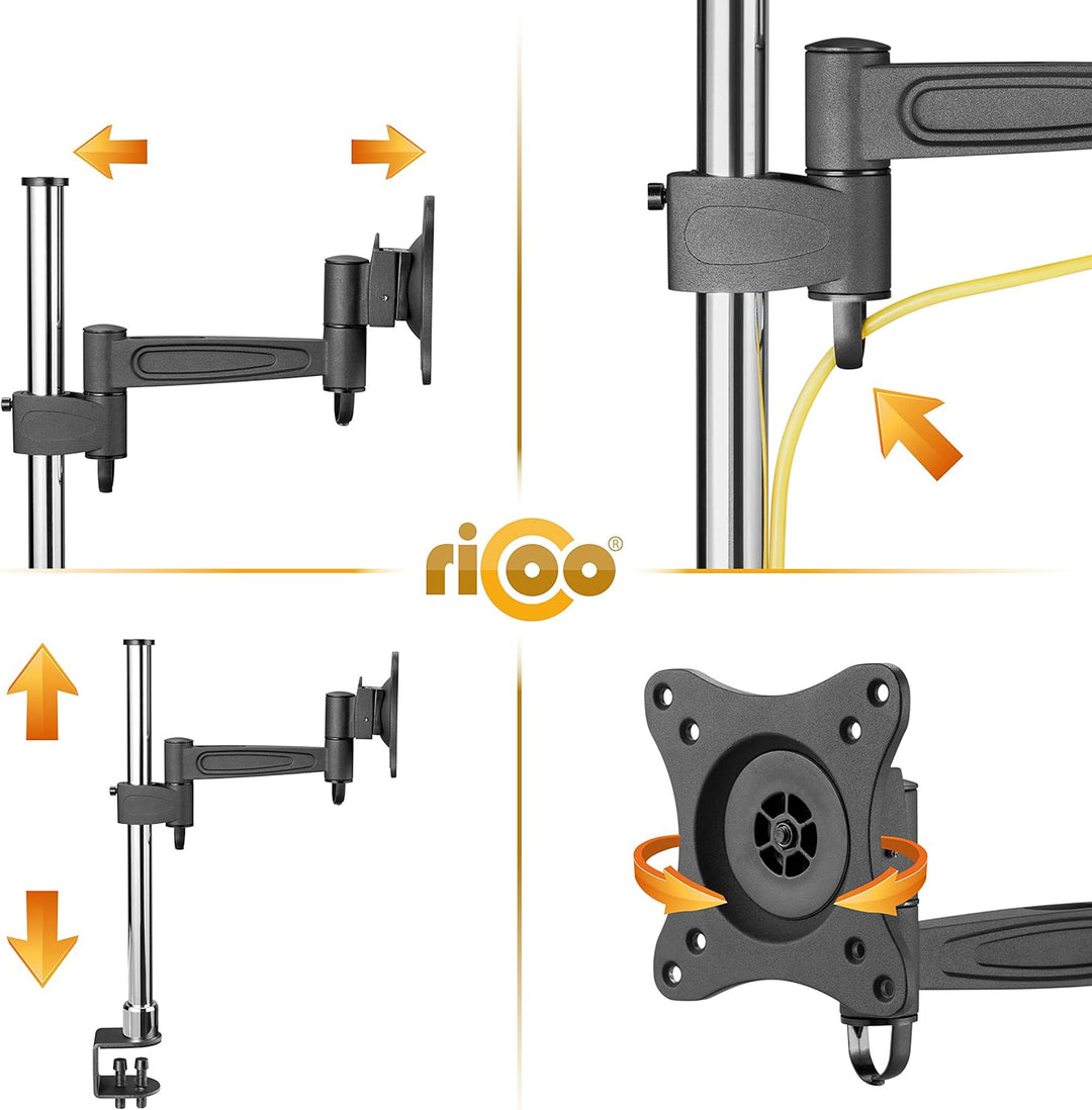 RICOO Monitor Halterung Tisch, VESA Tischhalterung für 13-30 Zoll, Monitorhalterung 1 Monitor Arm TS