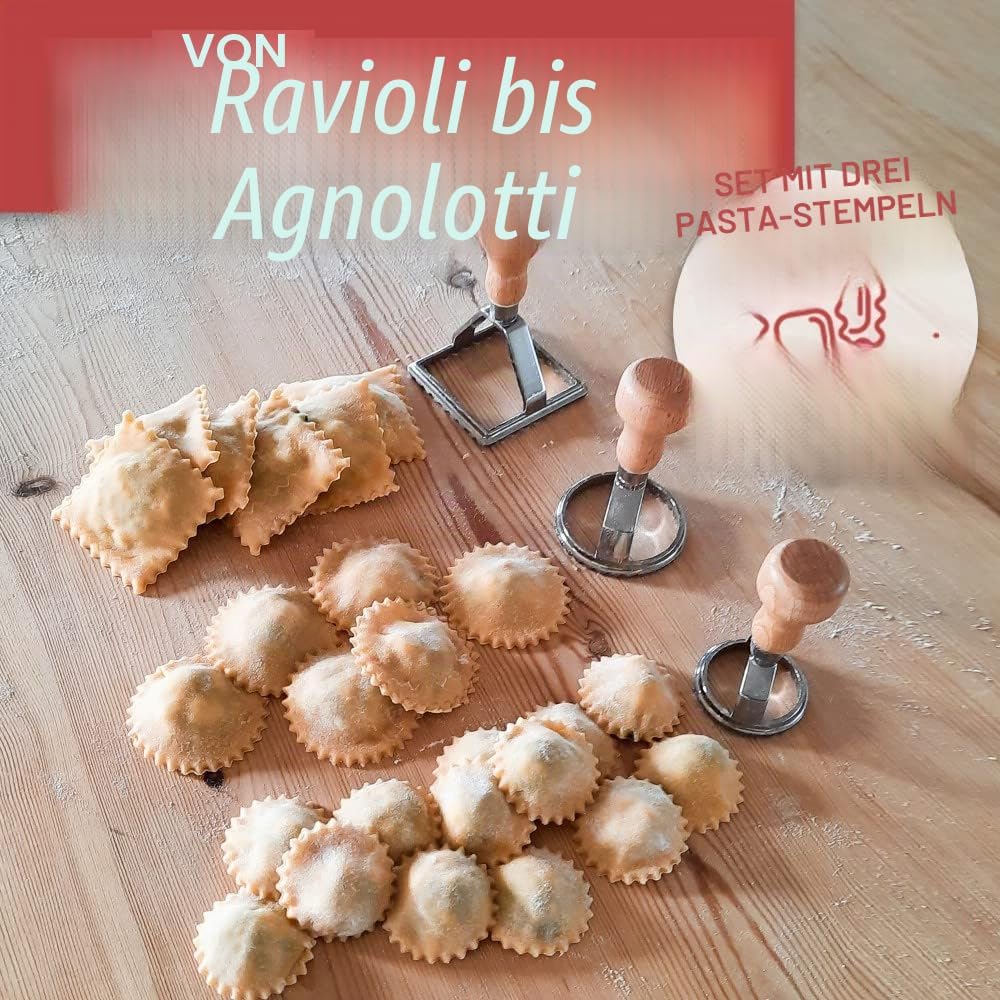 Einfaches Ravioli-Starterset | Geschenkset 3 Ravioliformen + Rezeptbuch | Pressanleitung für Ravioli