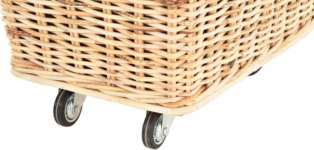 Stabiler Kaminholzkorb Flechtkorb mit Inlett Roll Holzkorb Rollkorb Natur-Rattan(Hell Natur mit Roll