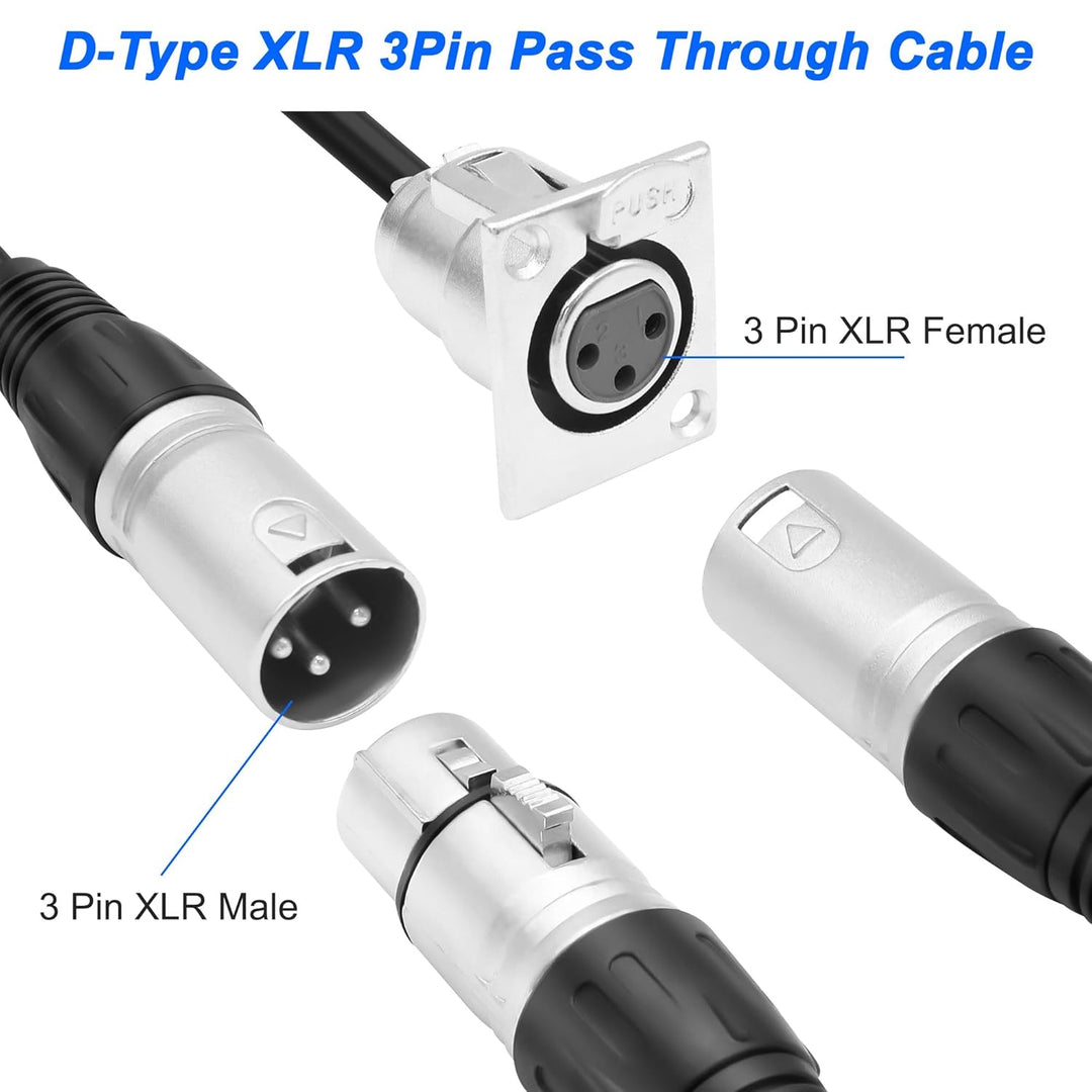 MEIRIYFA D-Typ XLR 3Pin Buchse auf Xlr Stecker Pass durch Mikrofonkabel, XLR Patch Panel Mount Steck