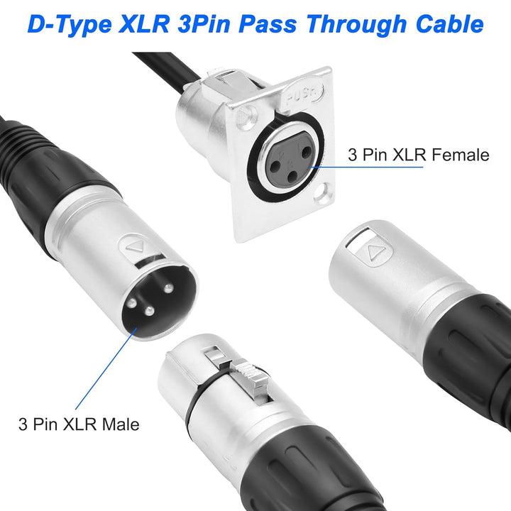 MEIRIYFA D-Typ XLR 3Pin Buchse auf Xlr Stecker Pass durch Mikrofonkabel, XLR Patch Panel Mount Steck