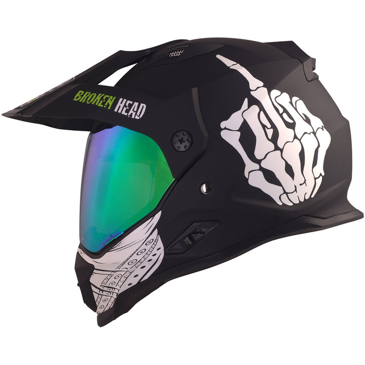 Broken Head Street Rebel grün Motocross-Helm Set mit grün verspiegeltem Visier | Enduro-Helm - MX Cr