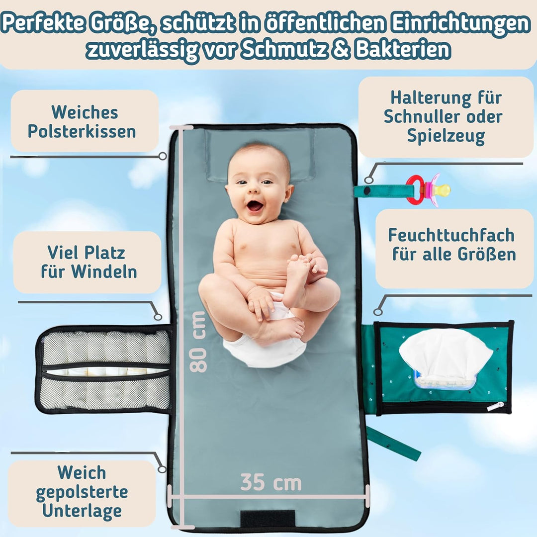 BUBENHERZ Windeltasche Für Baby & Kleinkind mit XL Wickelunterlage für unterwegs - Anti-Rutsch-Feuch