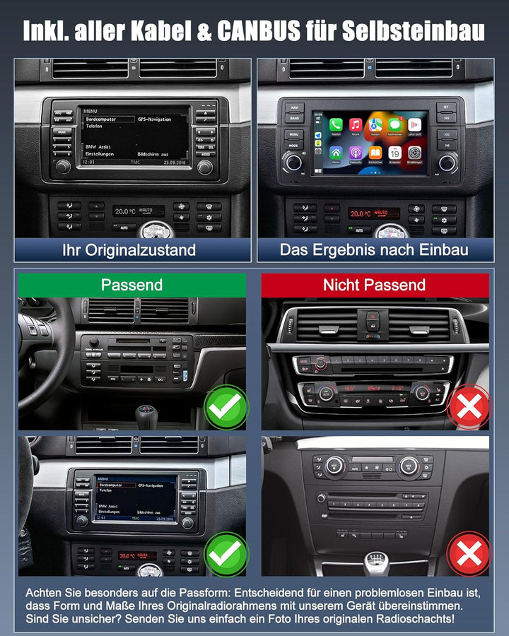 Lehwey Bluetooth Autoradio mit Bildschirm für BMW E46 3 Serien 1998-2006 M3 Rover ZT mit Navi WLAN A