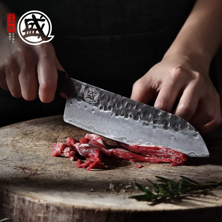 MITSUMOTO SAKARI Handgeschmiedetes Küchenmesser, Hochkohlenstoffstahl Scharfe Kochmesser, 19 cm Sant