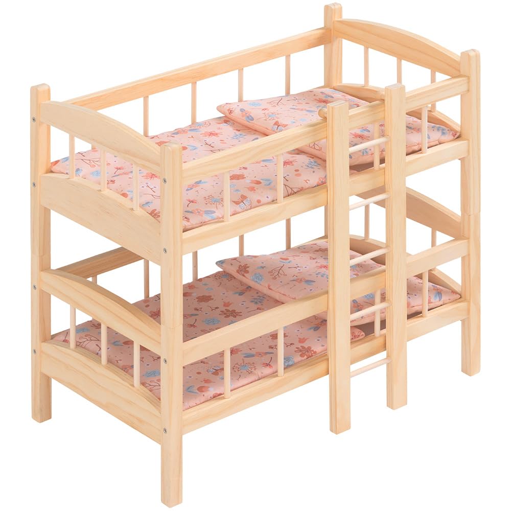 howa Puppenbett Etagenbett Holz „miniflowers“ Puppenmöbel inkl. 2× Bettzeug, für Puppen bis 50cm gee