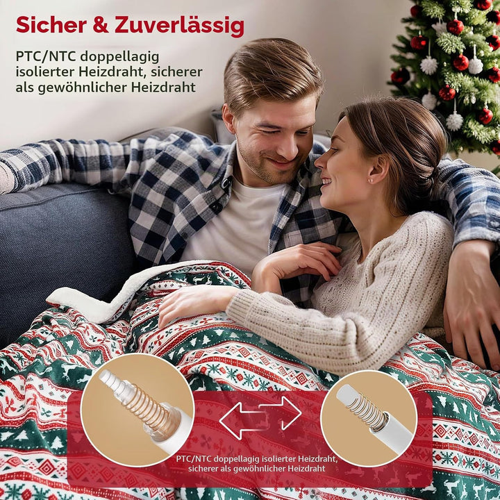 PRANITE Heizdecke - 200x180cm Wärmedecke Sherpa-Flanell mit 6 Heizstufen, 10-Stunden-Timer Abschalta