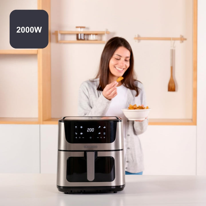 Black+Decker – Heissluftfritteuse BXAF8000E | 2000W | 8L | Dual-Heizung | 8 Programme | Defrost & De