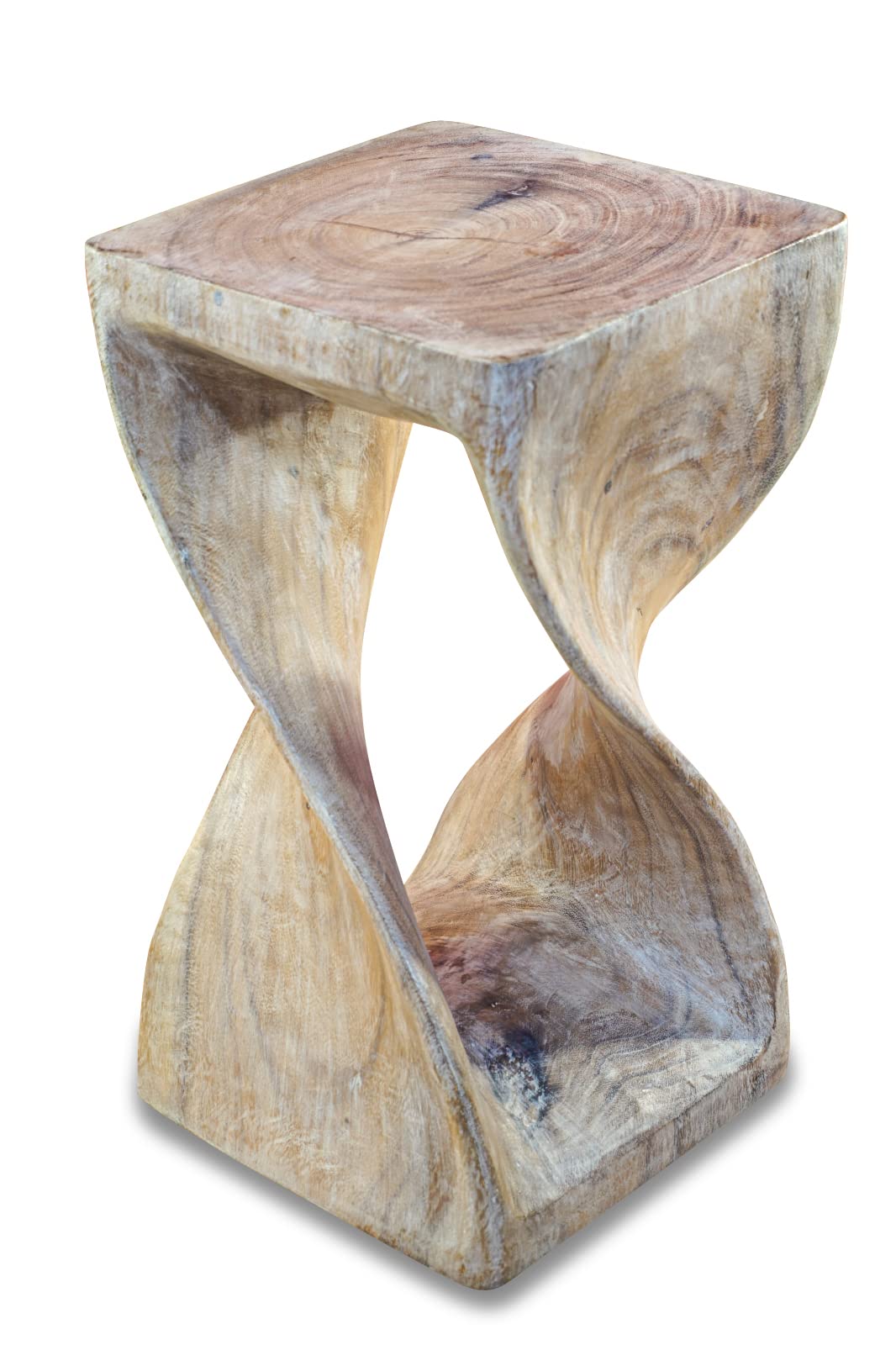 Kinaree Suar Massivholz Beistelltisch Twist – 50 cm Höhe, Farbe White Wash – Handgefertigter Holz Be