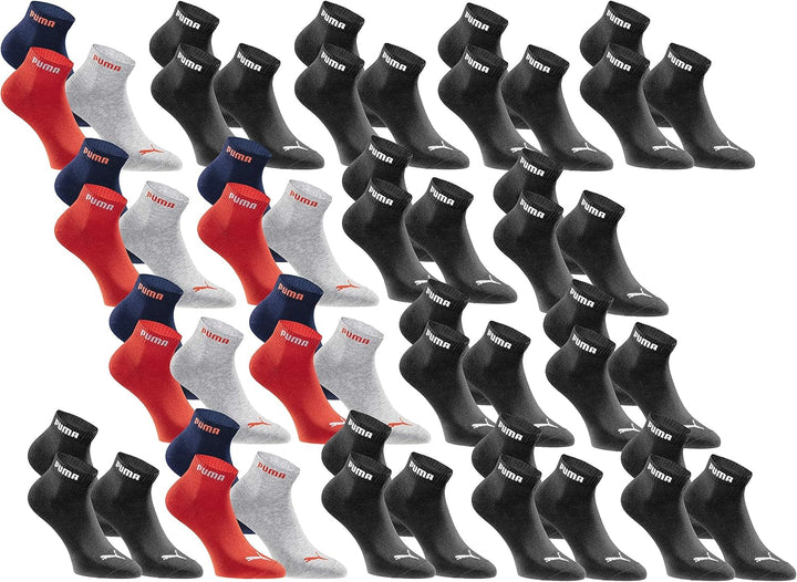 PUMA Quartersocken 18 Paar Pack Statement Edition - Damen und Herren, 39-42 Black Blue Red