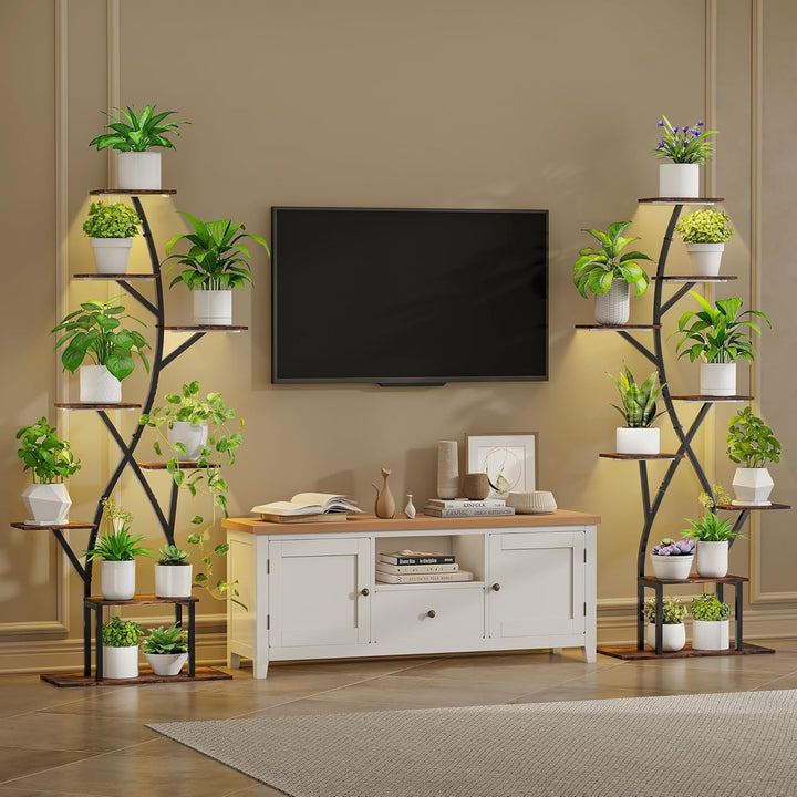 Pflanzenregal mit Wachstumslicht, 8-Etagen Blumenständer 165cm, 5-Kopf Pflanzenlampe aus Metall für