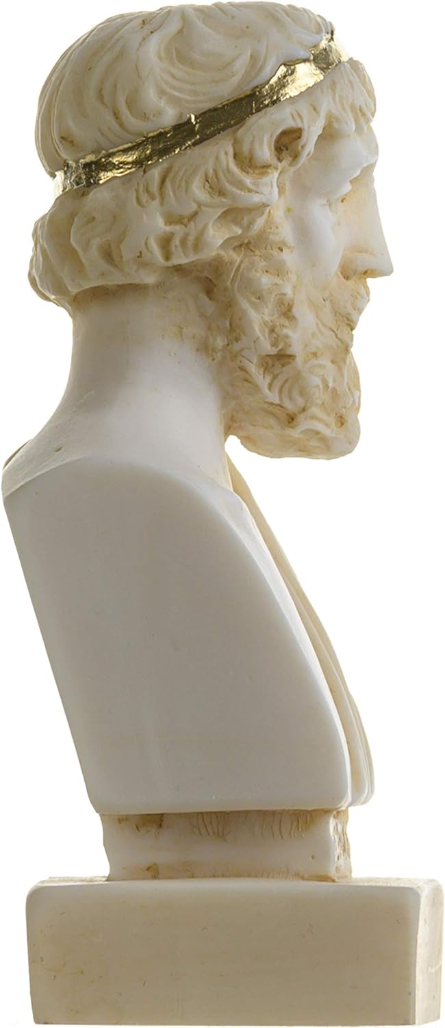Plato Griechischer Philosophievater Statue Alabaster, handgefertigt, Kopfbüste goldfarben