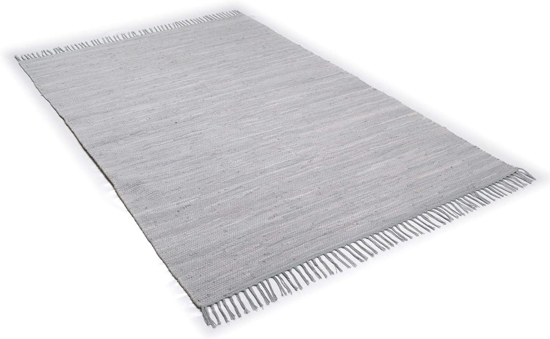 Theko | Dhurry Teppich aus 100% Baumwolle Flachgewebe Teppich Happy Cotton | handgewebt | Farbe: Gra