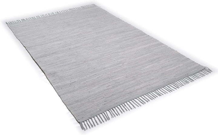 Theko | Dhurry Teppich aus 100% Baumwolle Flachgewebe Teppich Happy Cotton | handgewebt | Farbe: Gra