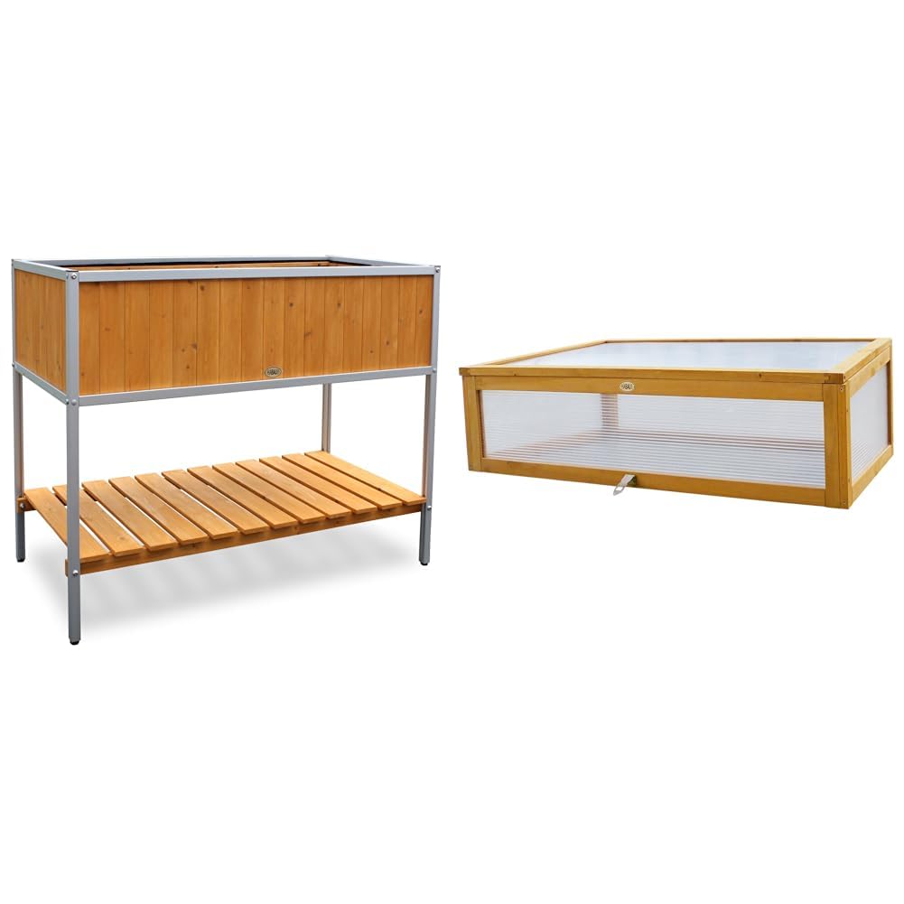 HABAU Hochbeet mit Rahmen aus Aluminium, 115 x 53,5 x 89 cm 2852 Natur &amp; 2855 Frühbeet Aufsatz Hochb