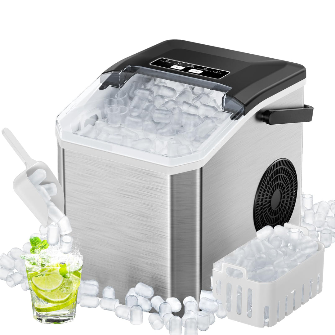 Eiswürfelmaschine 15kg/24h, 9 Eiswürfel in 6 Min, Tragbarer Eiswürfelbereiter mit Tragegriff & Selbs