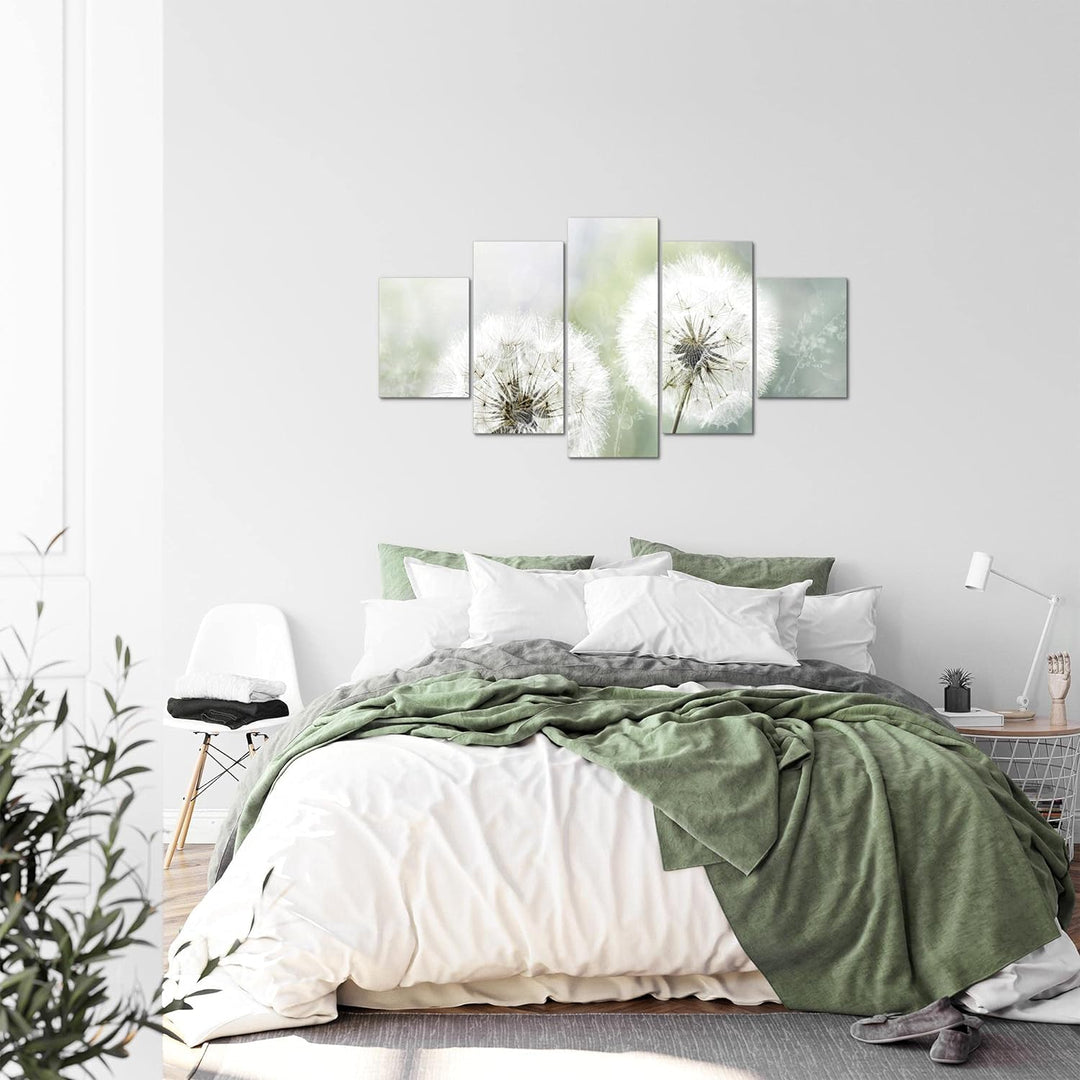 Runa Art Bild Wohnzimmer Schlafzimmer Pusteblume 5 Teilig Natur Grau Grün Wandbilder auf Vlies Leinw