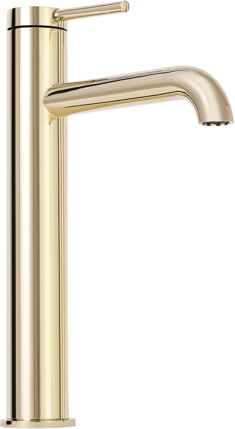Rea Waschbecken-Wasserhahn, goldfarben, hoher Messing-Badezimmer-Mischbatterie, Einhebelmischer, hei