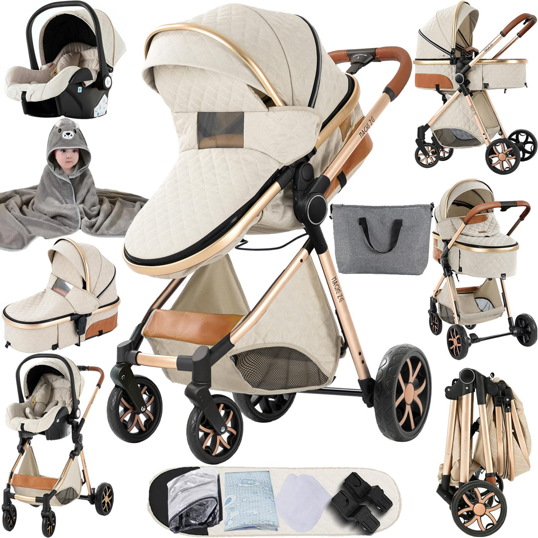 MoLi Kinderwagen 3 in 1, Kinderwagen mit Umkehrbarem Doppelschiebemodus, Buggy mit Grosser Bequemer