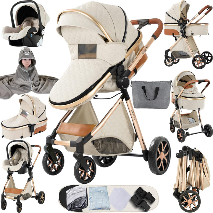 MoLi Kinderwagen 3 in 1, Kinderwagen mit Umkehrbarem Doppelschiebemodus, Buggy mit Grosser Bequemer