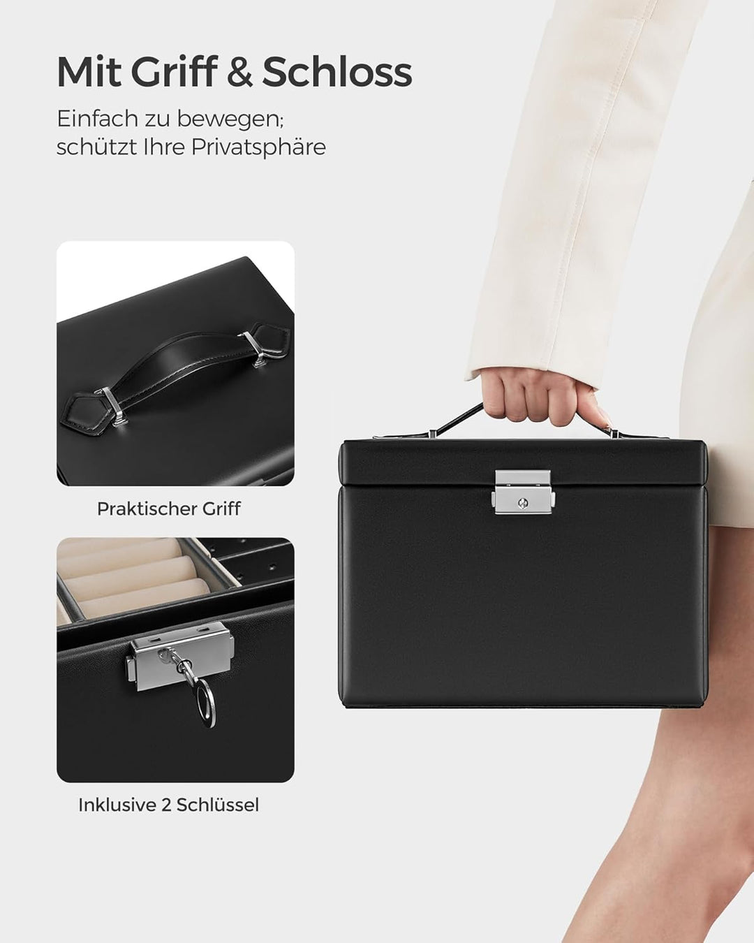 SONGMICS Schmuckkästchen 4 Ebenen, Schmuckkasten mit 3 Schubladen, viel Stauraum, innen mit Spiegel,