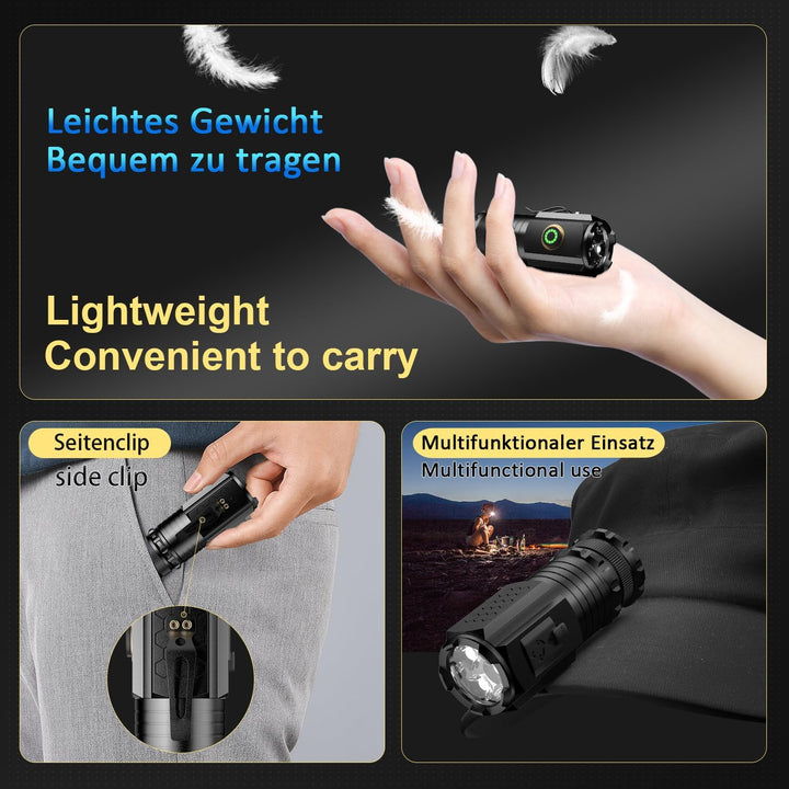 ASORT LED Taschenlampe Mini Extrem Hell，5000 Lumen Aufladbar，5 Lichtmodi kleine Torch mit Magnete un