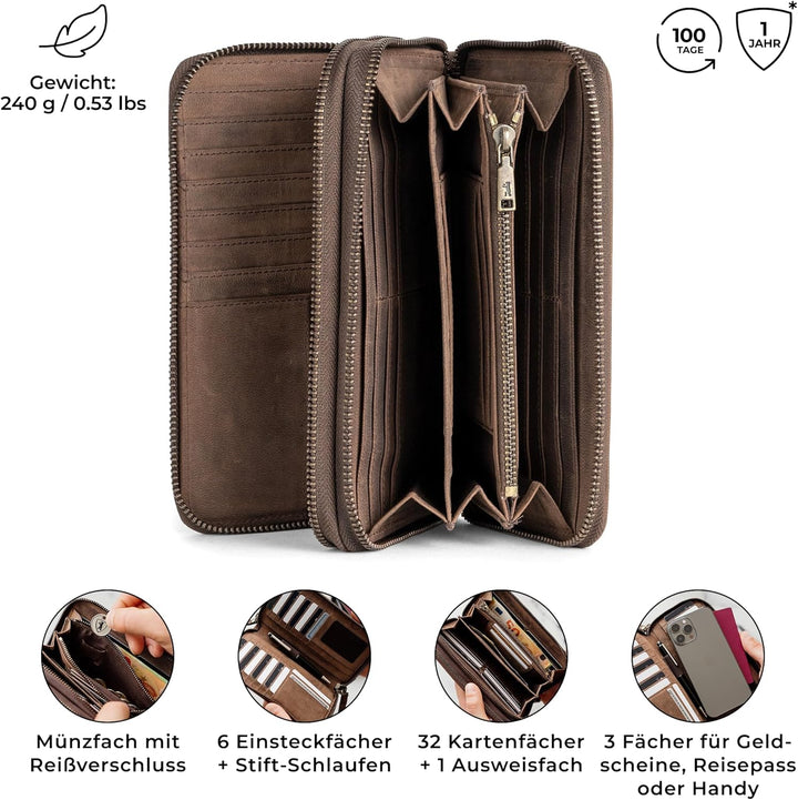 Berliner Bags Vintage Brieftasche Dallas aus Leder mit RFID-Schutz, M Geldbörse für Herren - Braun E