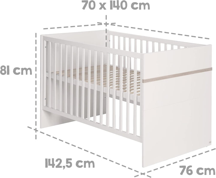 roba Kombi-Kinderbett 'Moritz', 70x140cm, Babybett, weiss, höhenverstellbar, 3 Schlupfsprossen, Komb