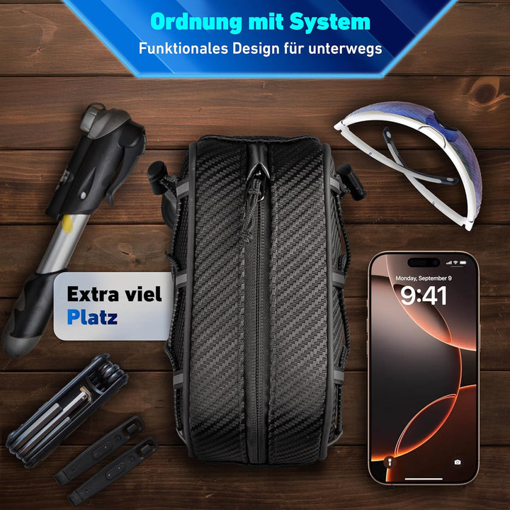 Valkental® Fahrrad Rahmentasche [Innovativer Adapter] Wasserfeste Oberrohrtasche mit Schnellspanner