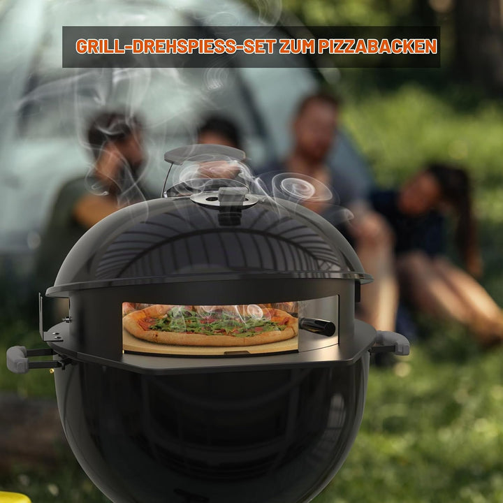 onlyfire PizzaRing Rotisserie Set für Weber 57 cm Kettle Holzkohlegrill, Grillspiess Set Drehspiess