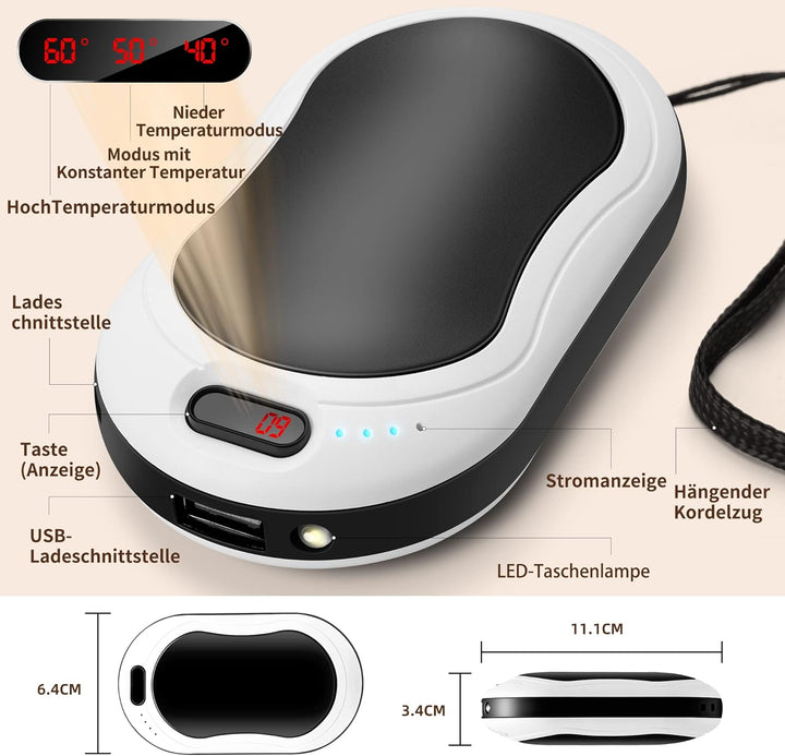 Lomvset Handwärmer Elektrisch 10000 mAh USB Wiederaufladbarer, Handwärmer Wiederverwendbar Wandern G